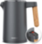 BALTER Edelstahl-Wasserkocher in Schwarz mit Holzgriff und digitaler Temperaturanzeige – BPA-frei und schadstofffrei
