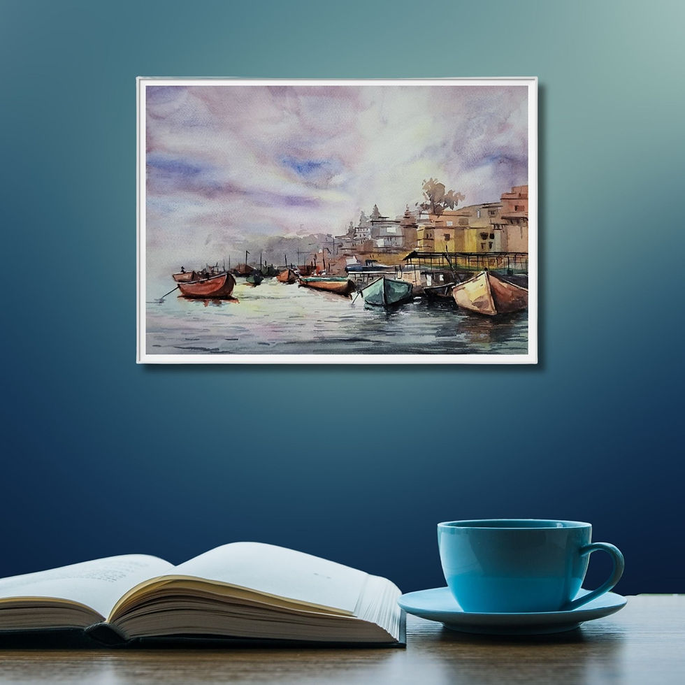 Thumbnail: buy Watercolour Ganga Ghat Painting Varanasi online from India