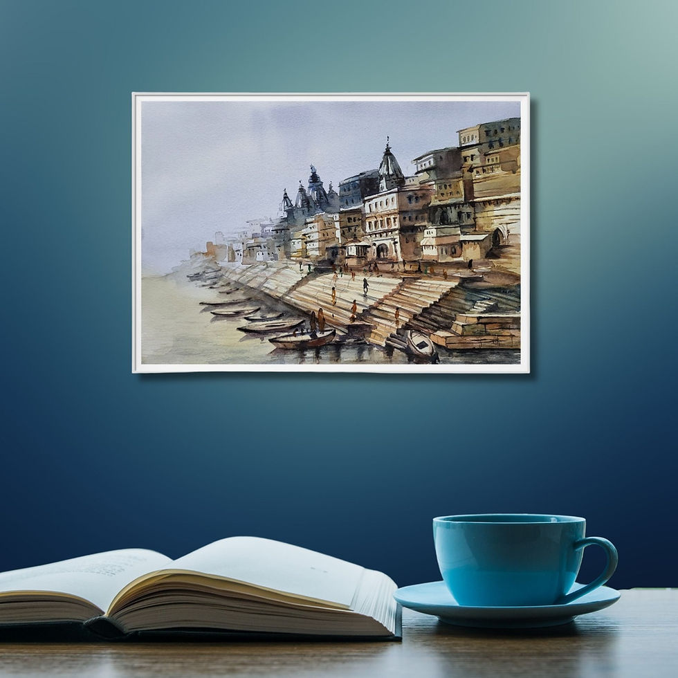 Thumbnail: buy Varanasi Ghat Watercolor Temple Varanasi Painting online from india
