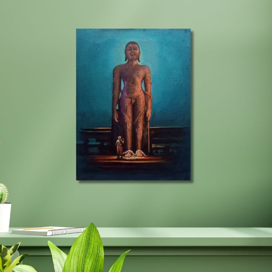 Thumbnail: handmade Bahubali Gomateshwara Canvas Painting by Indian Artrist