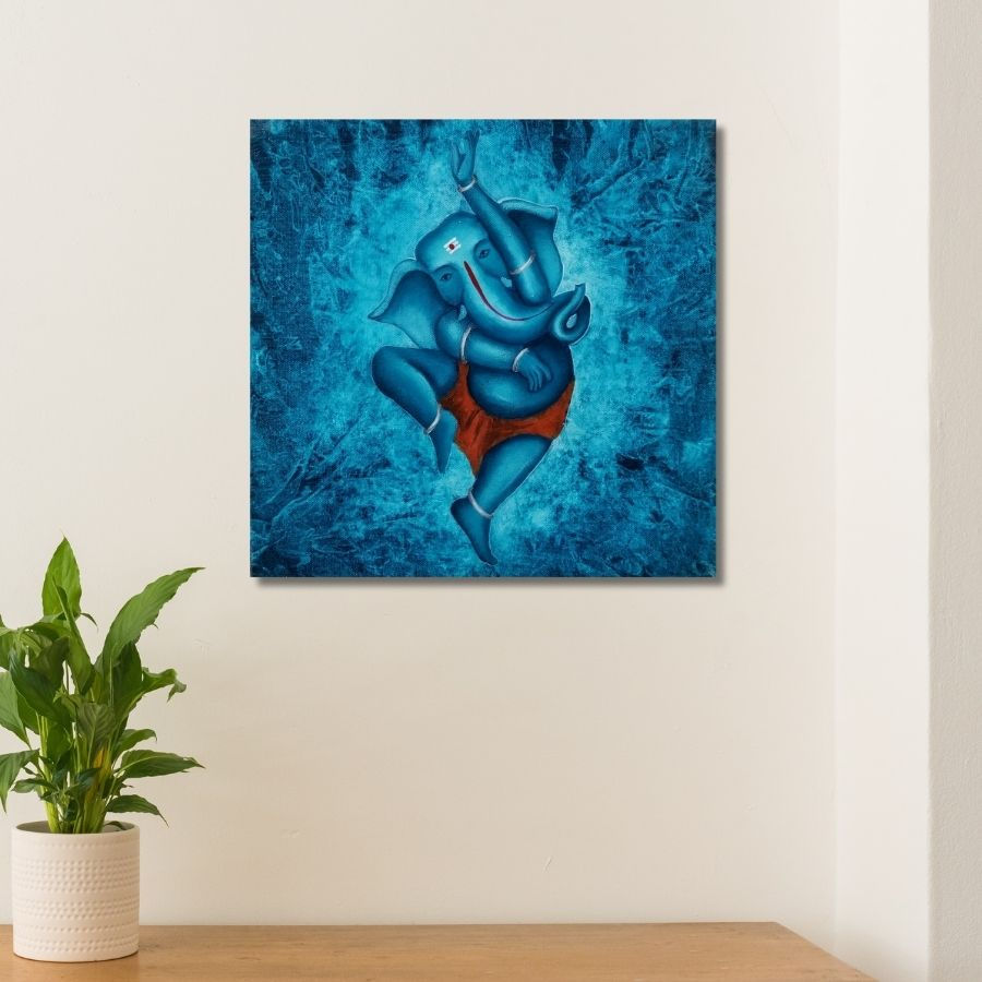 Thumbnail: handmade Ganpati Canvas Painting by Indian Artist
