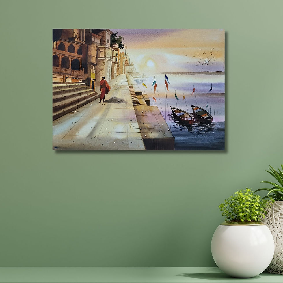 Thumbnail: handmade Ganga Varanasi Ghat Watercolor Painting by Indian Artist