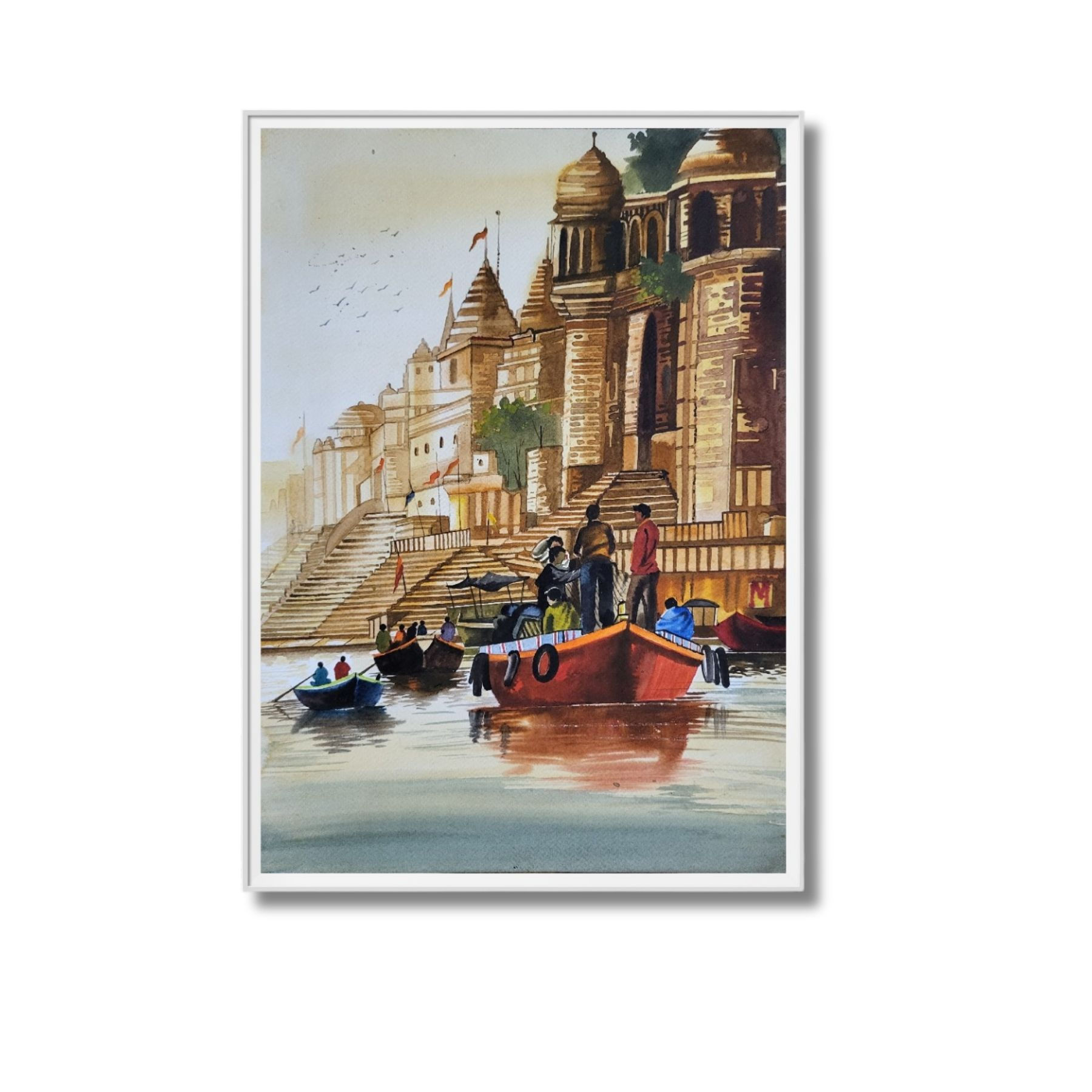 Sunset On The Ganges Watercolour Painting Varanasi Ghat