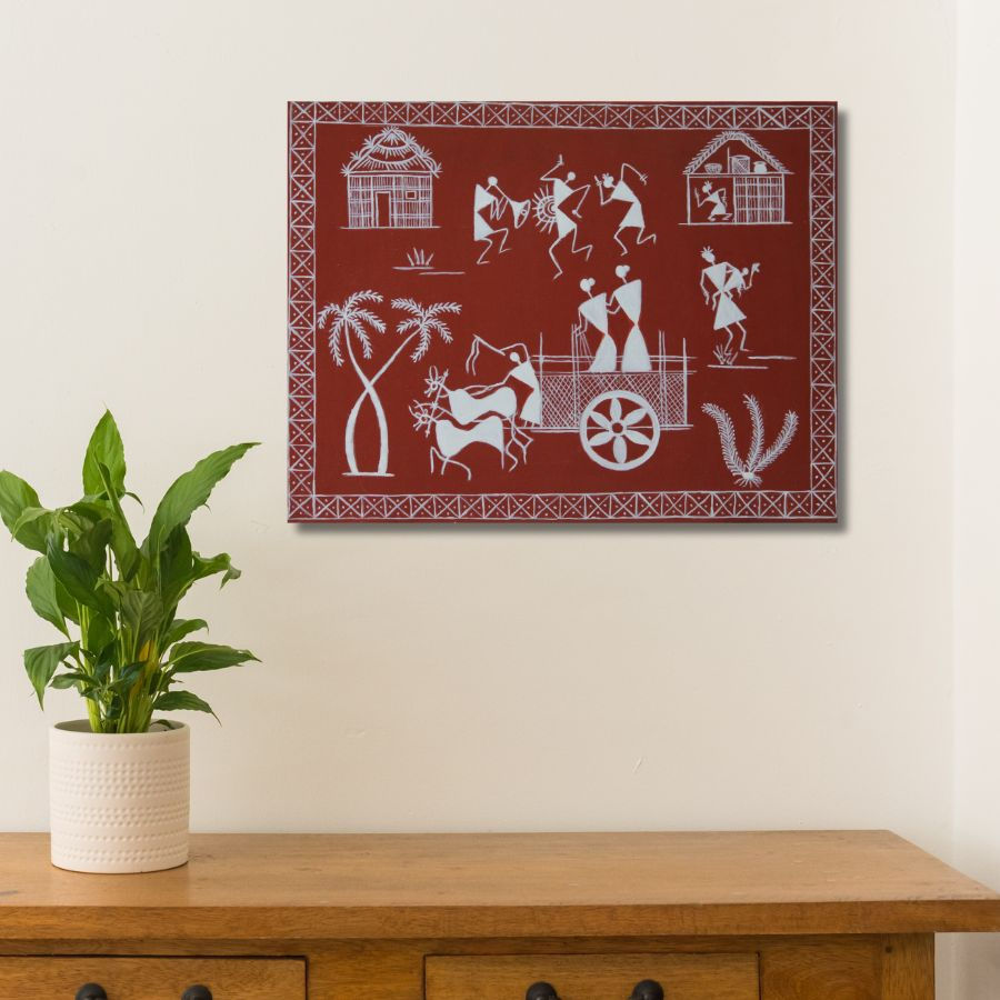 Thumbnail: famous Warli Painting Bullock Cart And Calibration for wall