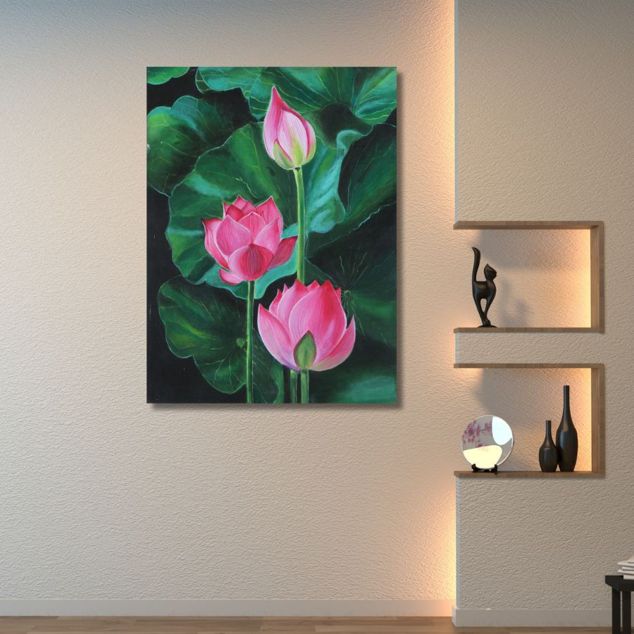 Thumbnail: famous Flower Lotus Painting with frame