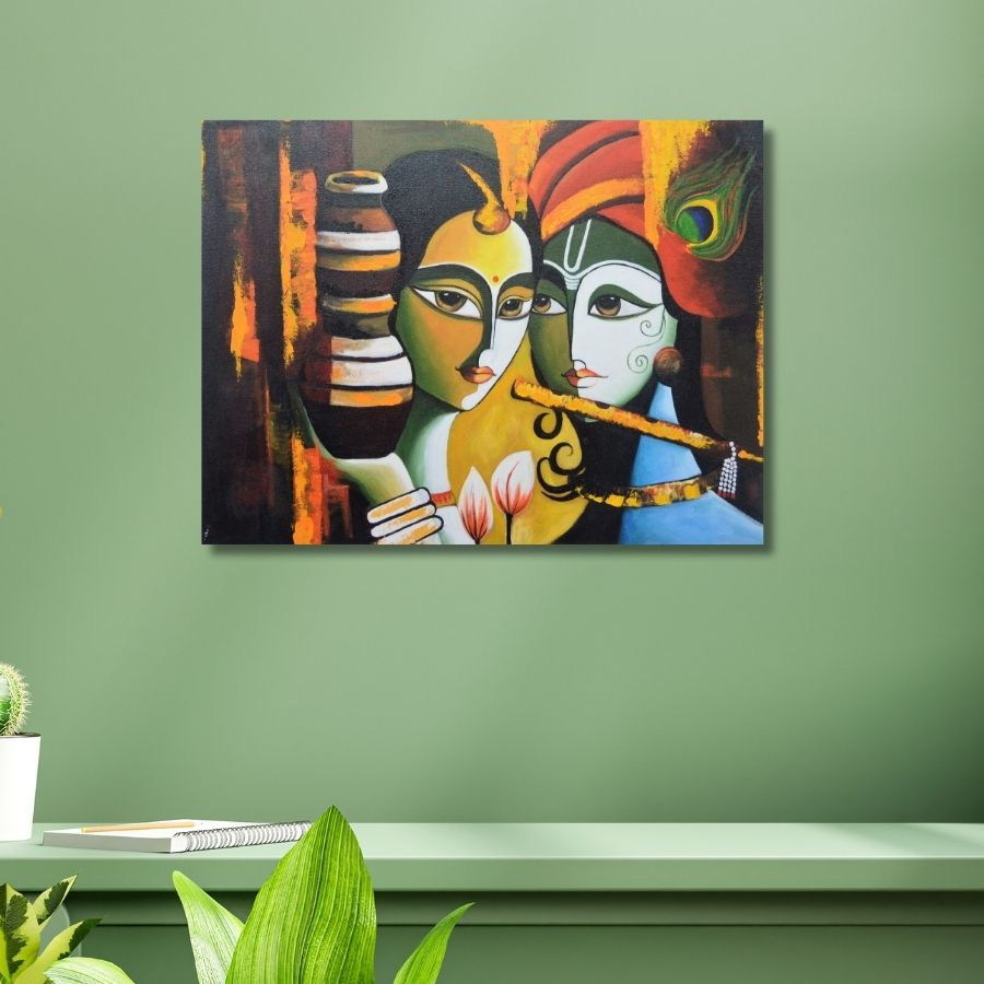 Thumbnail: shop Modern Art Abstract Radha Krishna Painting in Mumbai