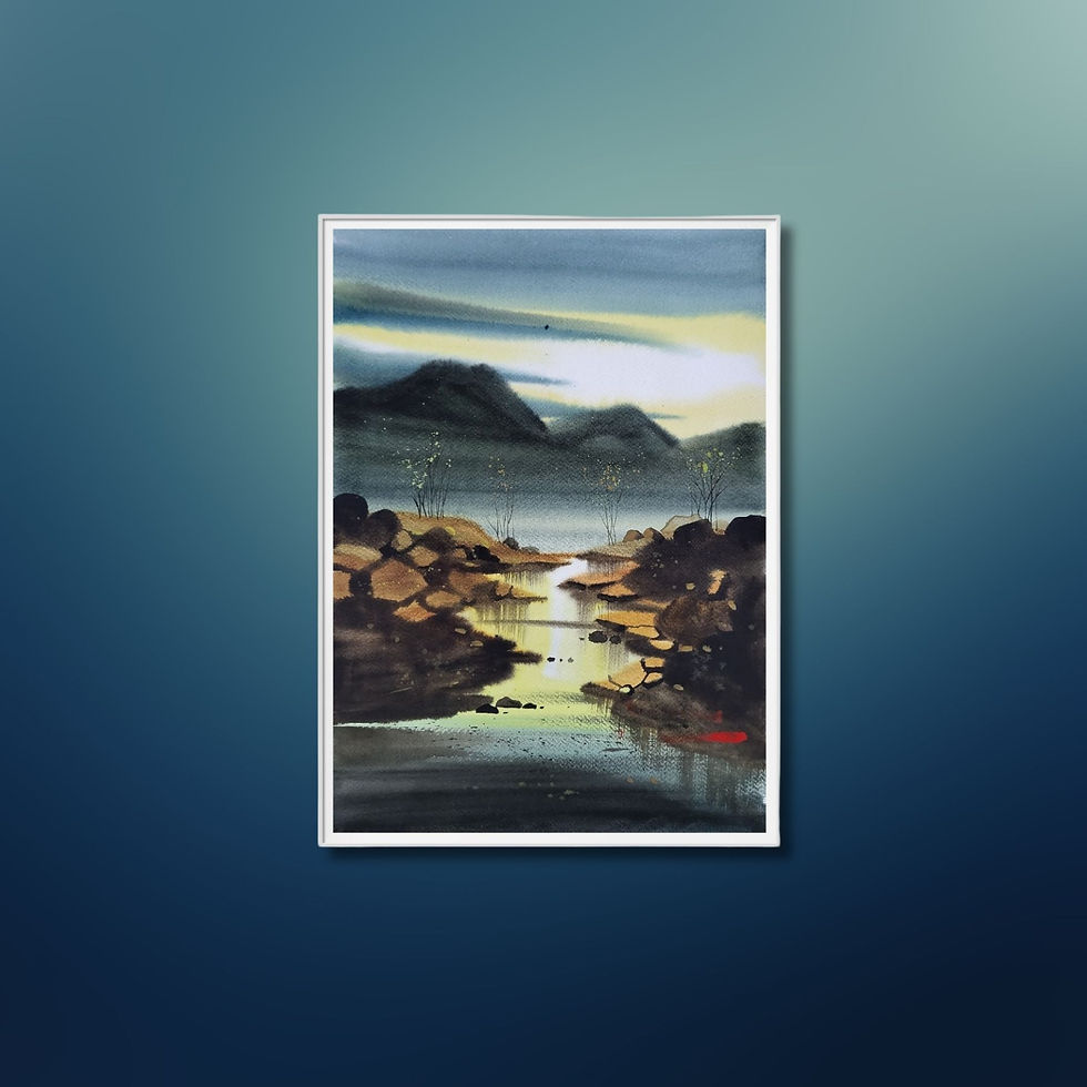Thumbnail: River Journey Watercolor Painting for wall