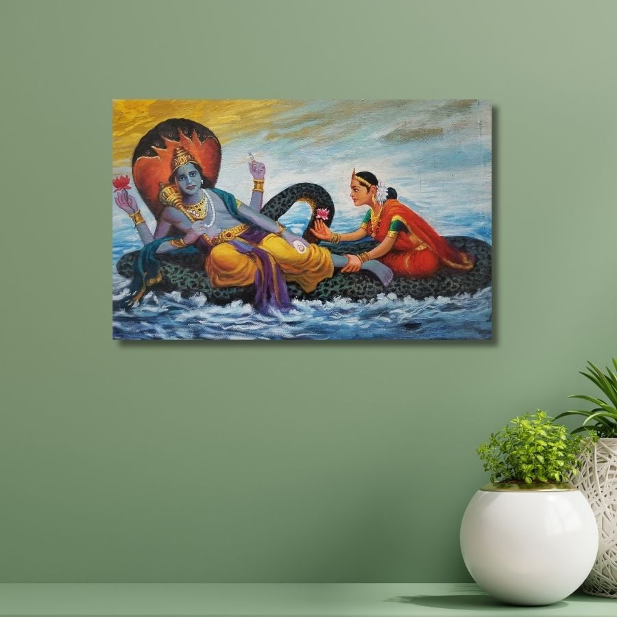 Vishnu Lakshmi Painting  on canvas