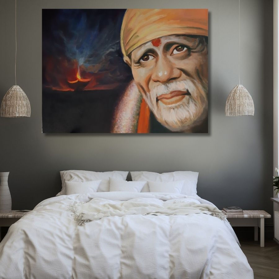 Thumbnail: Famous Portrait Sai Baba Painting for wall