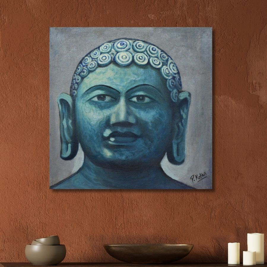 Thumbnail: handmade Bahubali Gomateshwara Acrylic Painting by Indian Artist