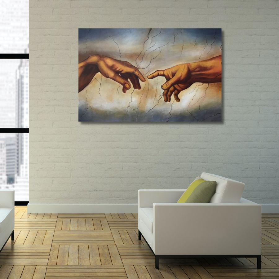 Thumbnail: Original The Creation Of Adam painting with frame
