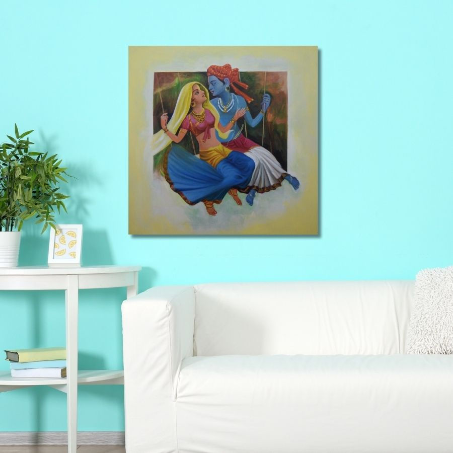 Thumbnail: original Painting Of Radha Krishna with frame