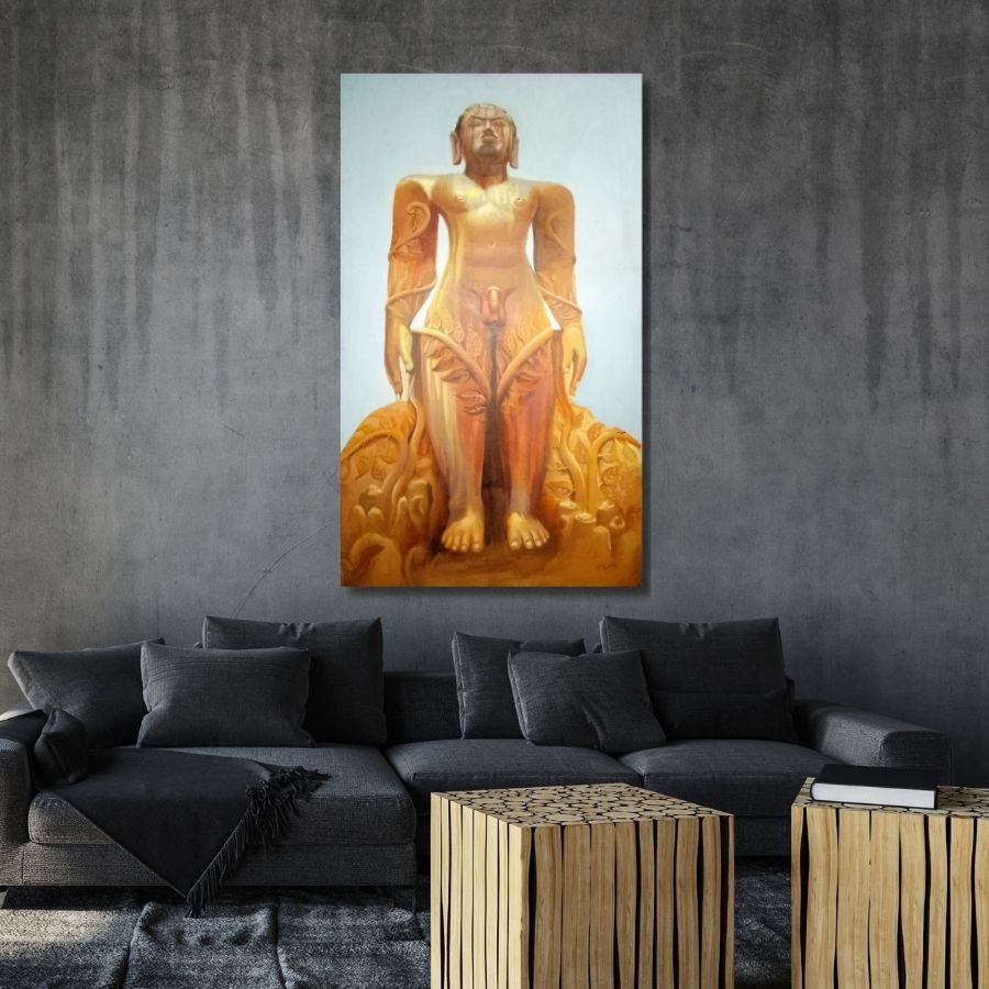 Thumbnail: famous Lord Gomateshwara Bahubali Painting Handmade with frame