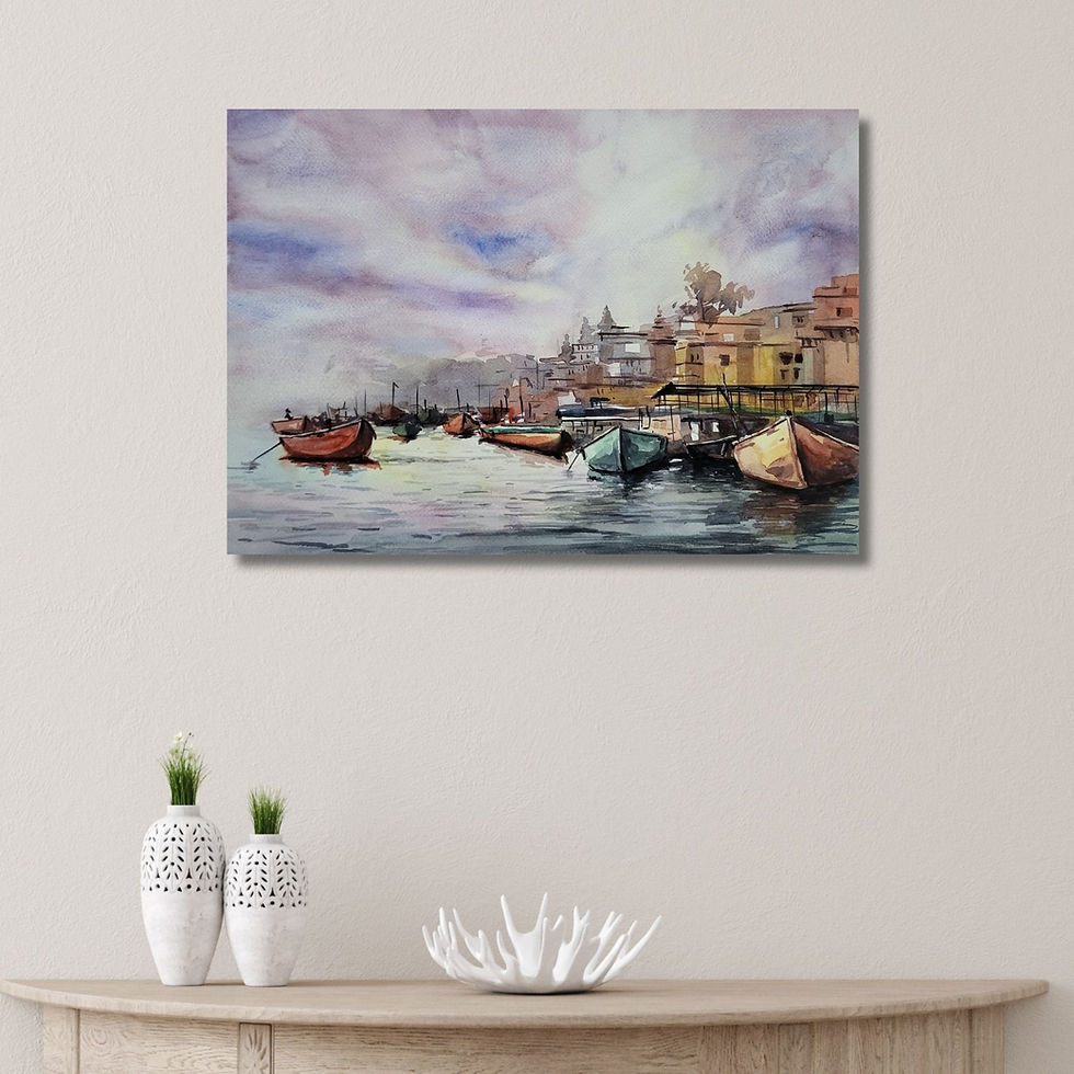 Thumbnail: handmade Watercolour Ganga Ghat Painting Varanasi by Indian Artist