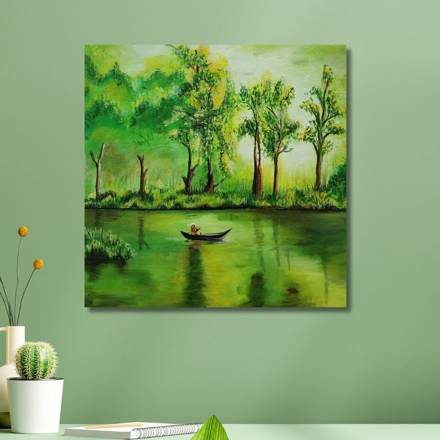 Thumbnail: buy Boat On River Painting online from India