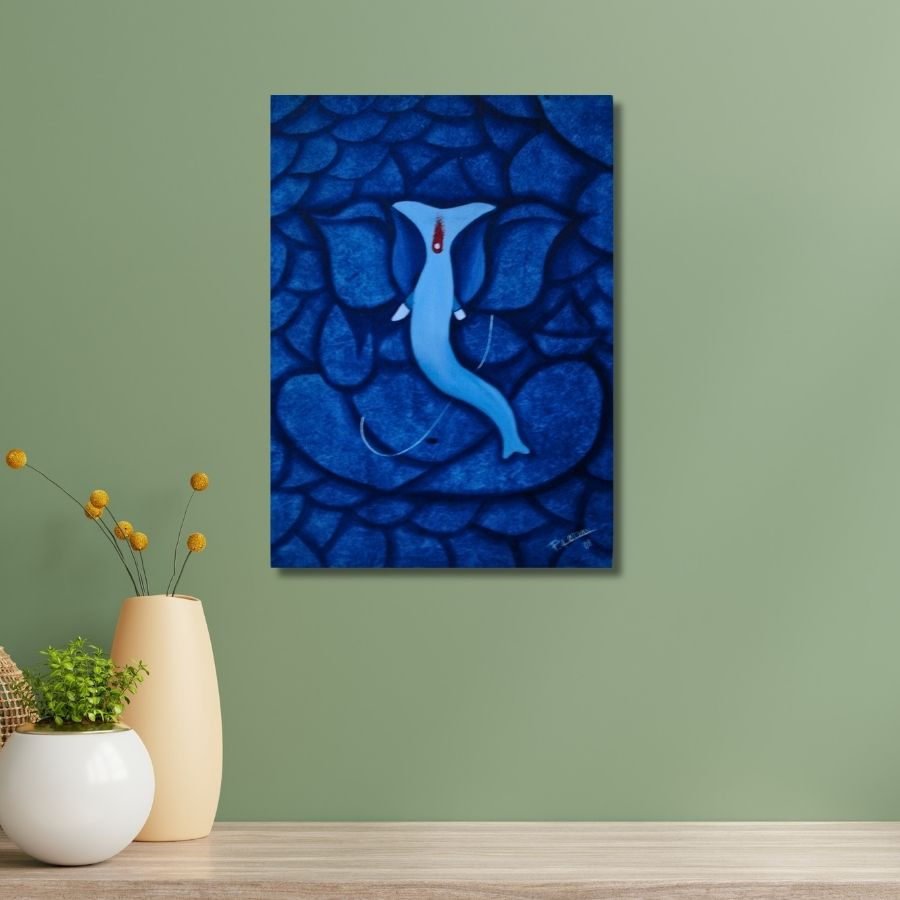 Thumbnail: handmade Ganpati Painting On Canvas by Indian artist