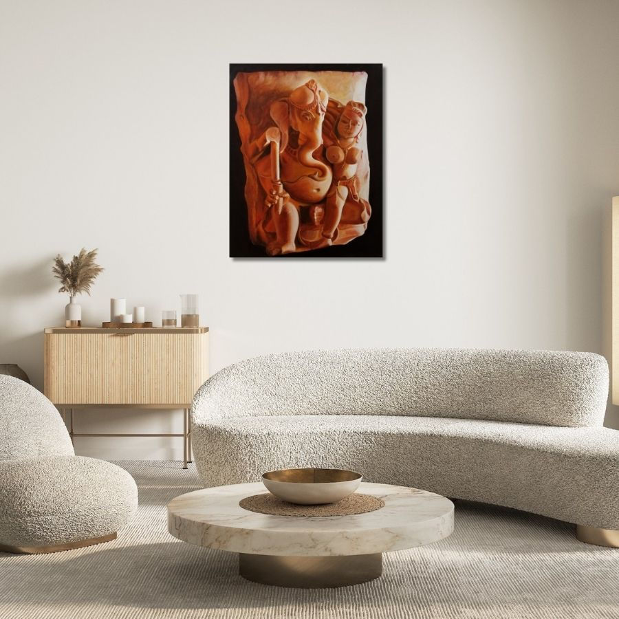 Thumbnail: handmade Canvas Lord Ganesha Painting by Indian Artist