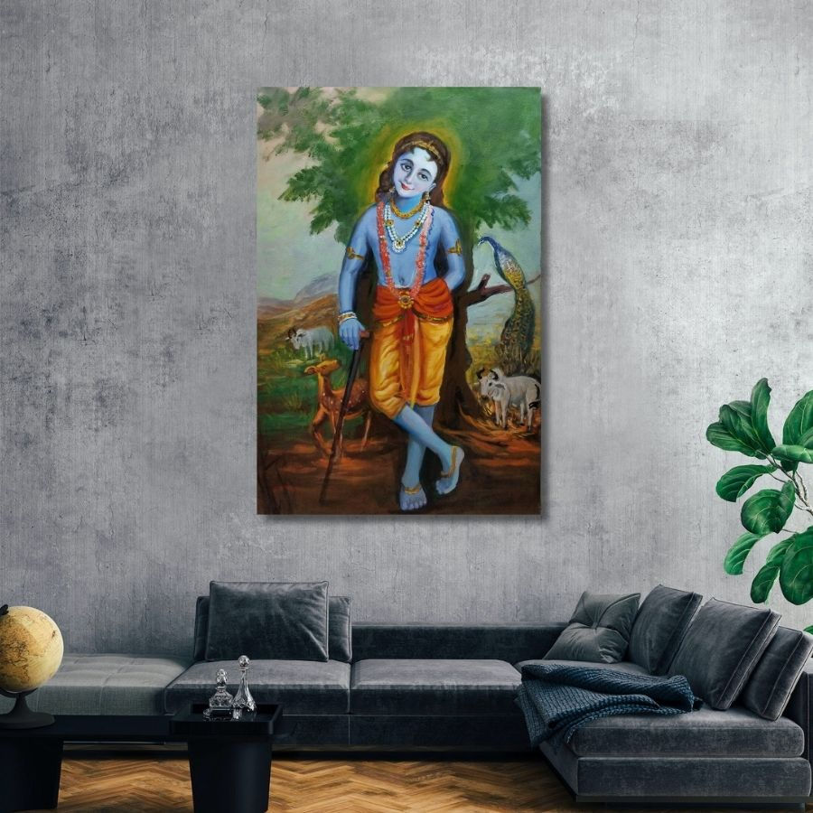 Thumbnail: handmade Iskcon Krishna Painting by Indian artist