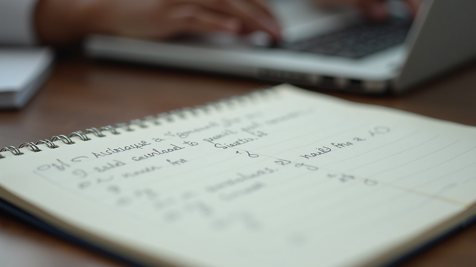 Close-up view of a notepad with neatly written notes