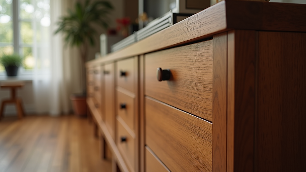 Eye-level view of a beautifully crafted wooden cabinet