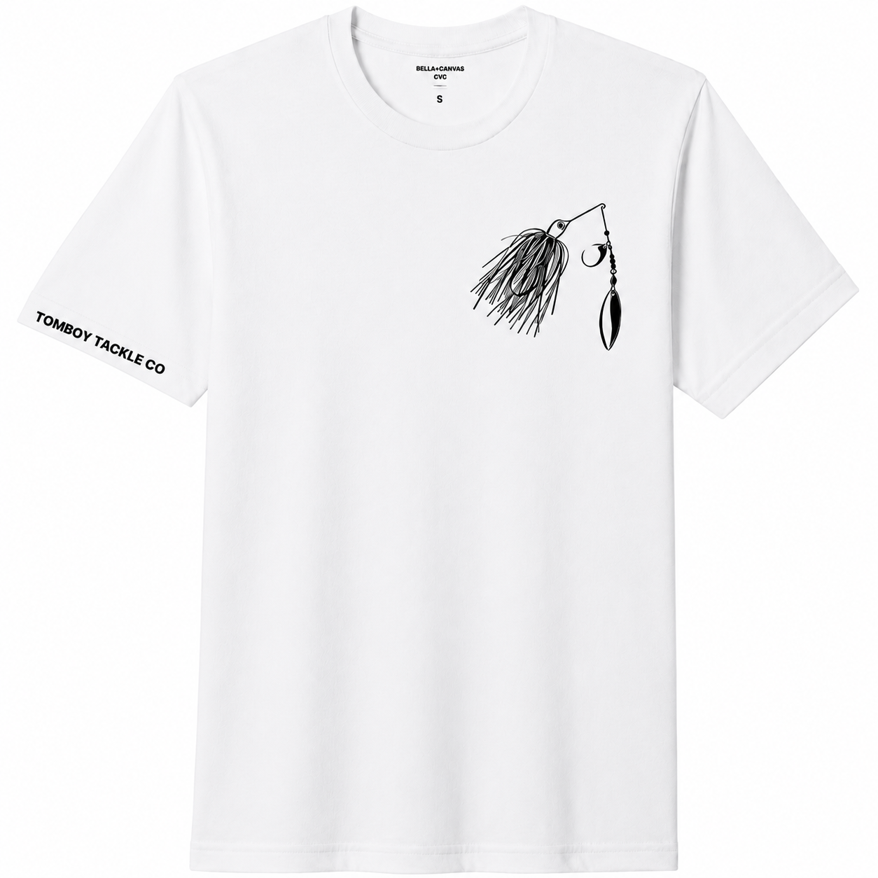 Bella + Canvas 3001 CVC Tee Unisex White Spinnerbait Chest Logo