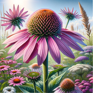 Her er noen viktige aspekter ved Echinacea:

Bruksområder: Echinacea er mest kjent for sin bruk i forebygging og behandling av forkjølelse og influensa. Den antas også å ha immunstyrkende egenskaper.

Aktive Komponenter: Echinacea inneholder flere aktive stoffer, som fenoler, som er kjent for deres antioksidantegenskaper, og alkylamider, som antas å ha immunmodulerende effekter.

Administrasjonsmåter: Echinacea kan tas som te, tinktur, ekstrakt, eller i kapsel- og tablettform. Dosering og form kan variere avhengig av produktet og formålet med bruken.

Forskning og Evidens: Selv om det er noen studier som støtter bruken av Echinacea for å redusere varigheten og alvorlighetsgraden av forkjølelsessymptomer, er forskningsresultatene blandet. Noen studier har funnet begrenset eller ingen effekt.

Sikkerhetsprofil og Bivirkninger: Echinacea er generelt ansett som trygt for kortvarig bruk. De vanligste bivirkningene inkluderer allergiske reaksjoner, spesielt hos personer som er allergiske mot andre planter i kurvplantefamilien.

Interaksjoner: Det er noen bekymringer for interaksjoner med andre medisiner, spesielt immunsuppressive medisiner, så det er viktig å konsultere helsepersonell før bruk, spesielt for personer med autoimmune sykdommer eller de som tar immunmodulerende medikamenter.

Echinacea fortsetter å være en populær urt i komplementær og alternativ medisin, hovedsakelig på grunn av dens påståtte evne til å forbedre immunforsvarets funksjon og bidra til å bekjempe infeksjoner.

Echinacea, også kjent som purpursolhatt, er en gruppe urteplanter som har blitt brukt i tradisjonell medisin, spesielt i Nord-Amerika, hvor de opprinnelig vokser. De mest vanlige artene brukt i medisinsk sammenheng er Echinacea purpurea, Echinacea angustifolia, og Echinacea pallida.

Echinacea, også kjent som purpursolhatt, er en gruppe urteplanter som har blitt brukt i tradisjonell medisin, spesielt i Nord-Amerika, hvor de opprinnelig vokser. De mest vanlige artene brukt i medisinsk sammenheng er Echinacea purpurea, Echinacea angustifolia, og Echinacea pallida.