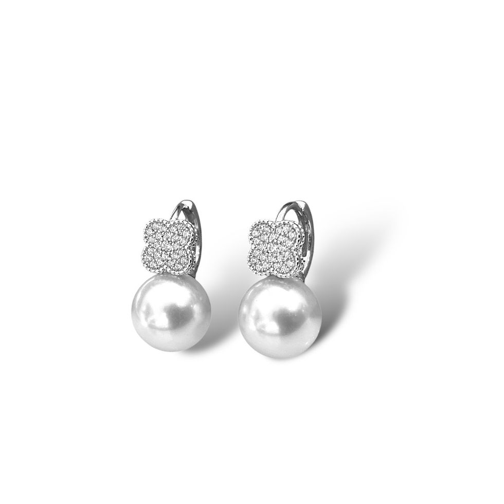 Cultured Pearl Silver Huggie Earrings