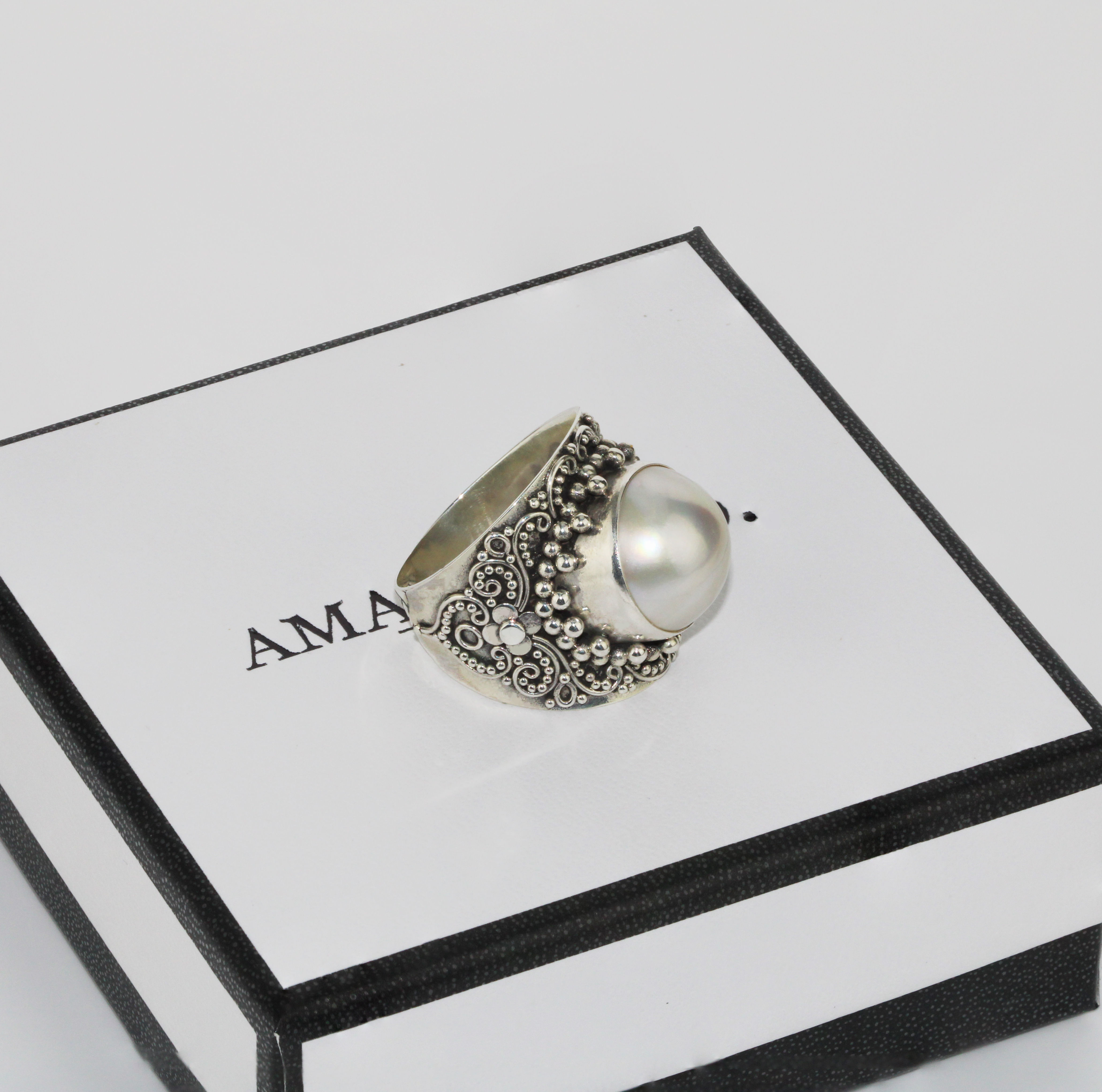 Handmade Mabe Pearl Sterling Silver Ring