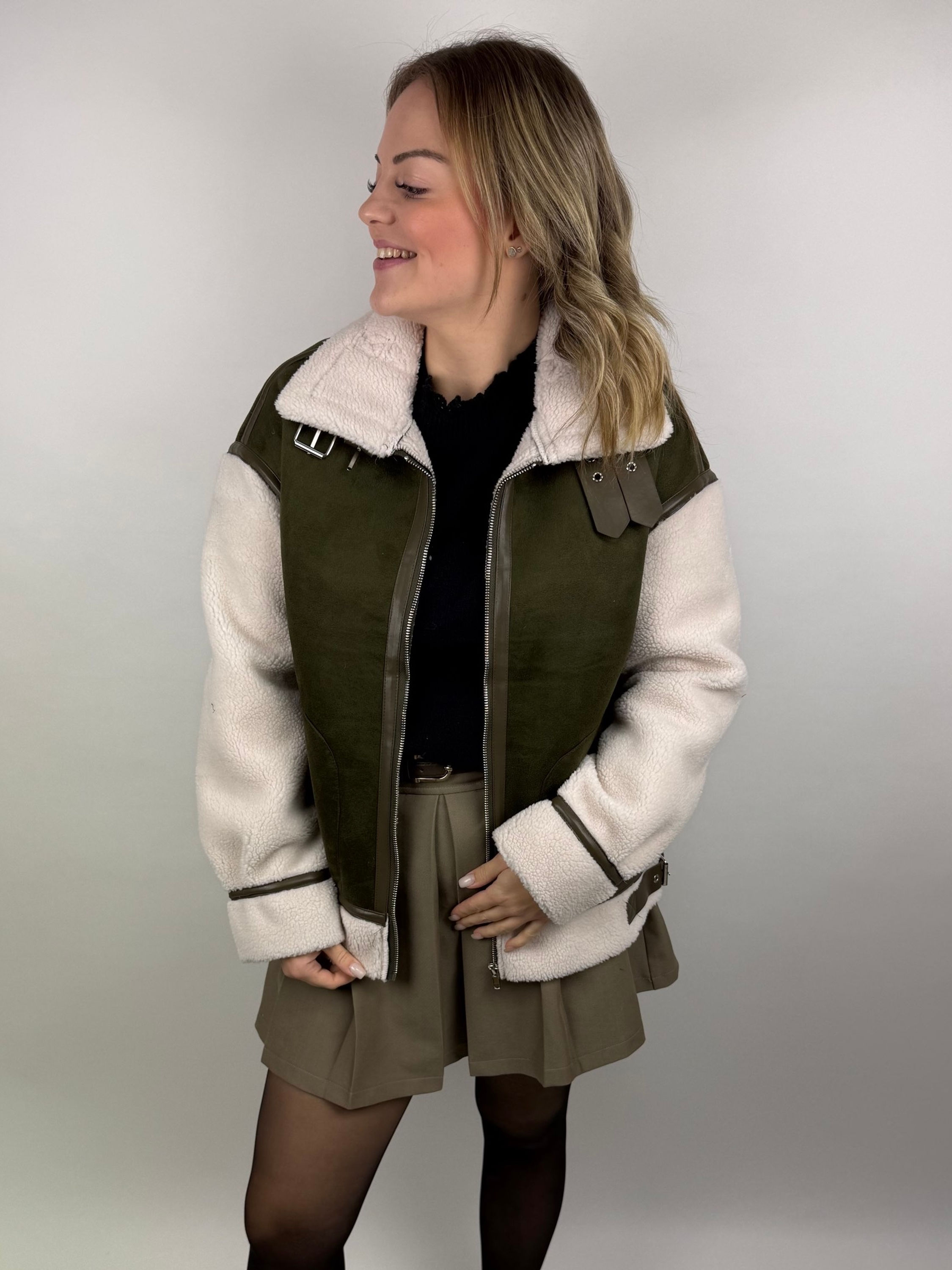 Veste kaki effet moumoute 