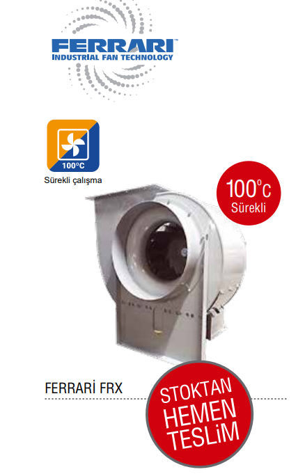 Ferrari FRX 631 N-4P 29000m3/h radyal fan seyrek kanatlı fan tek emişli fan sürekli çalışma 100°C 11kW