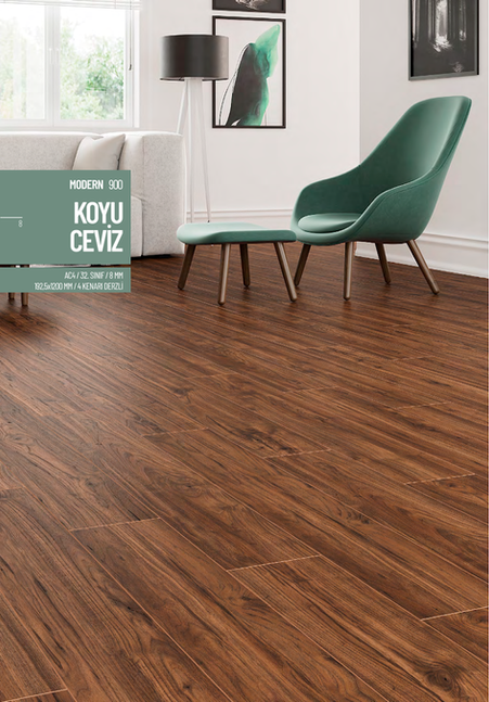 Çamsan Modern Koyu Ceviz 900 8mm AC4 Derzli Laminat Parke
