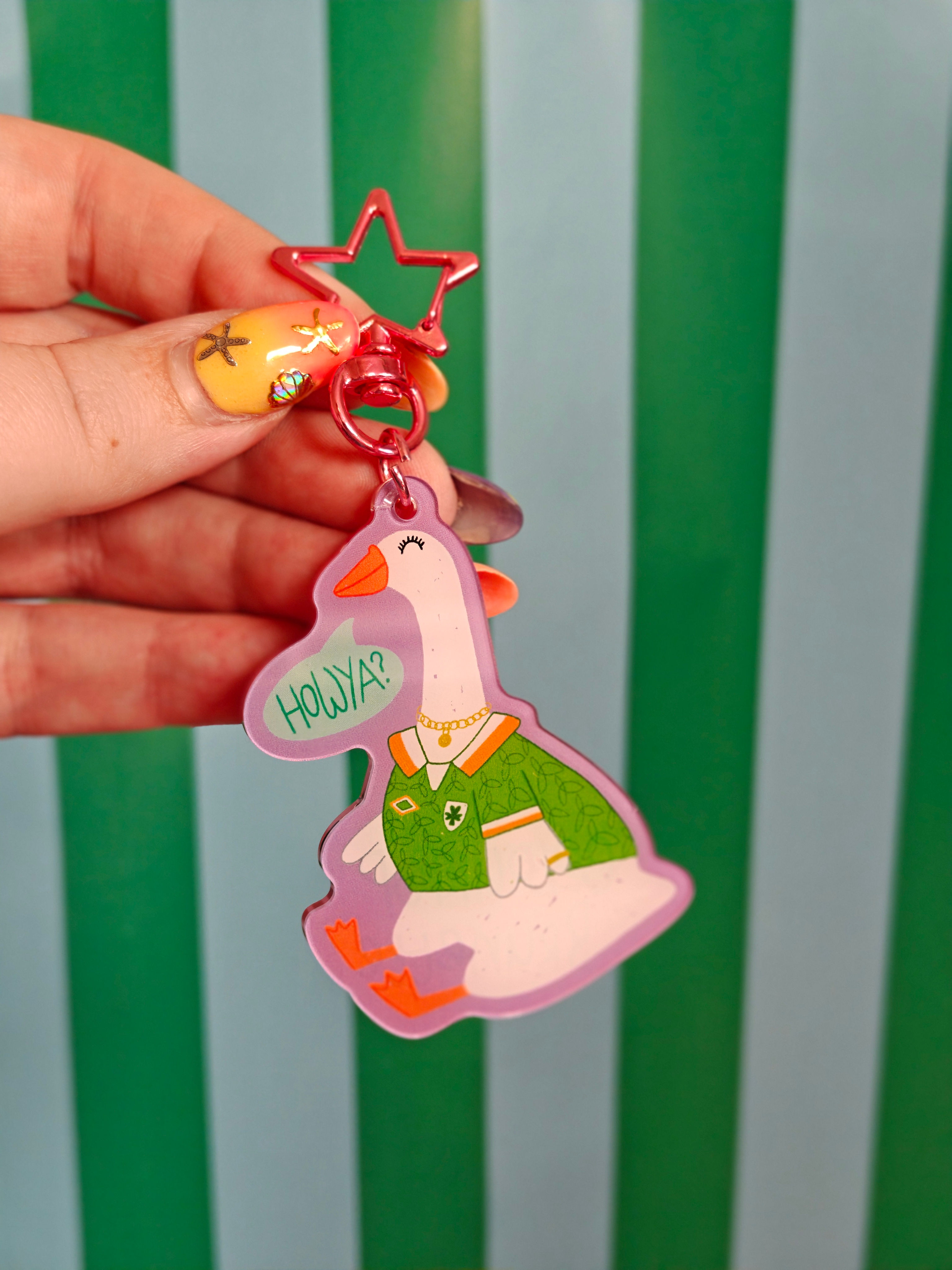 irish goose keychain, irish jersey art, irish rugby, silly goose art, irish accessory