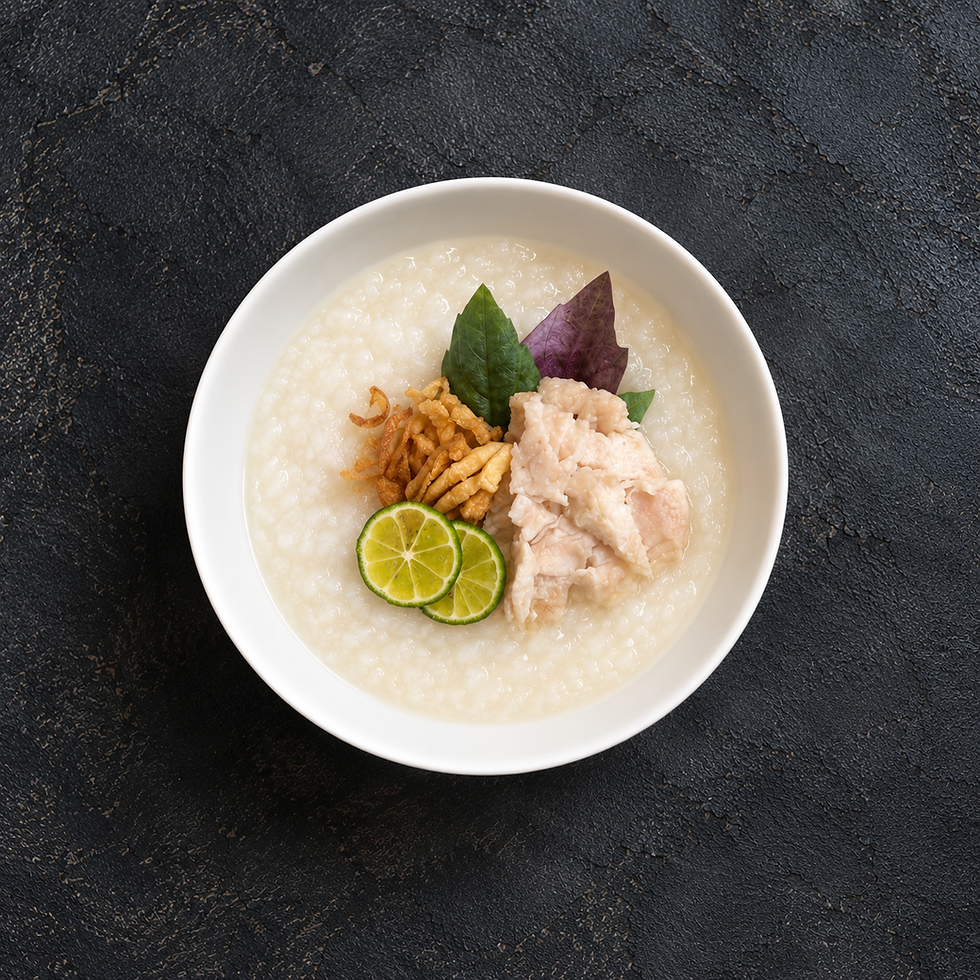 Naha rice porridge with chicken, lime, and herbs