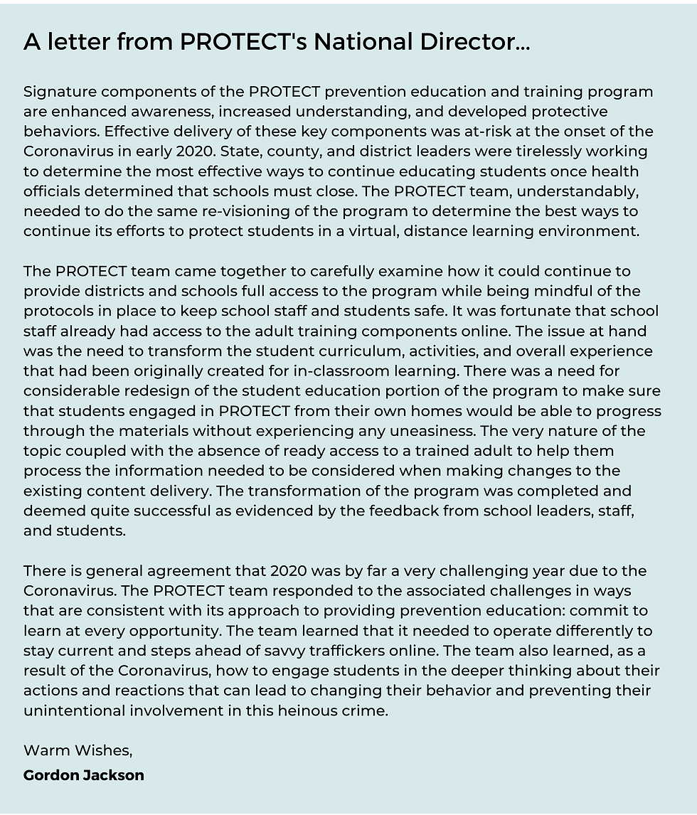 A letter from PROTECT's National Director