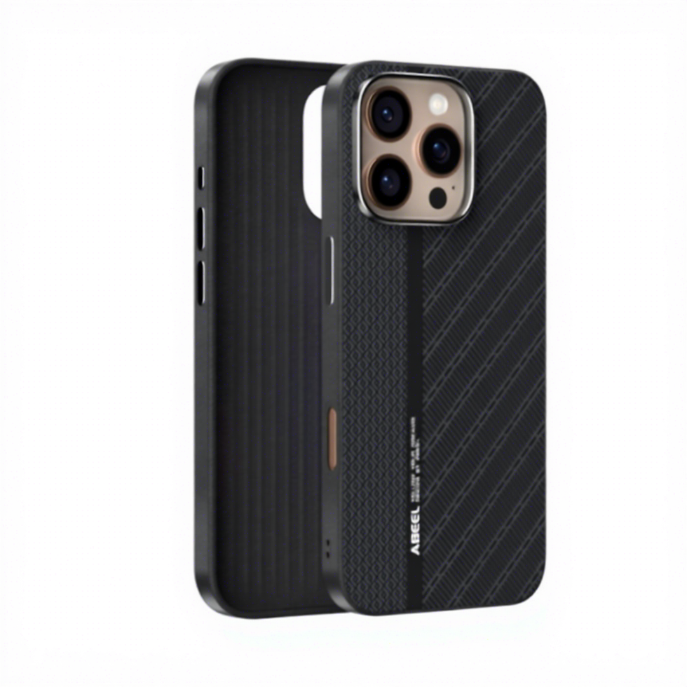 Miniatura: Business Magnetic Carbon Fiber Pattern Metal Lens Back Case for iPhone 17 16 15 