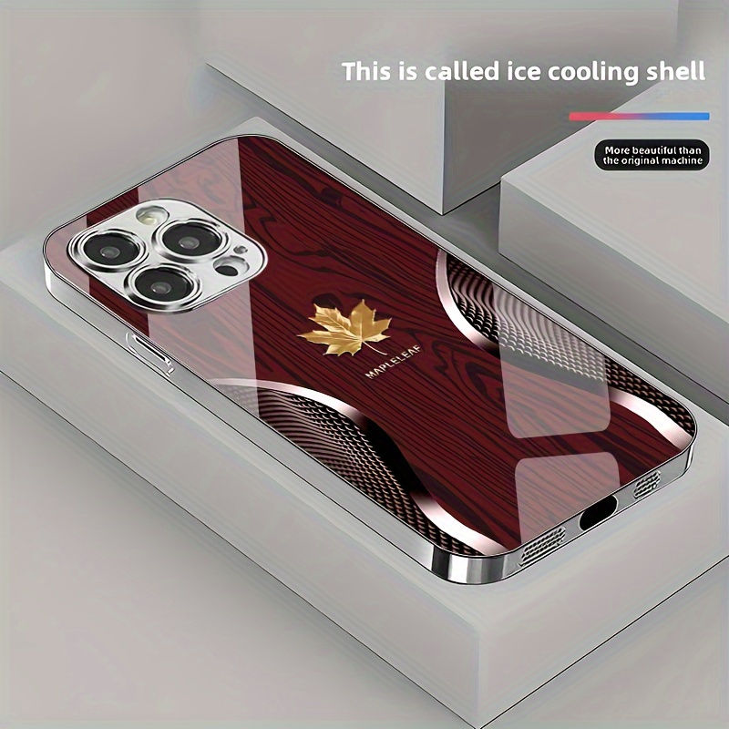 Miniatura: High-end business style curved gold maple wood grain glass phone case for iPhone