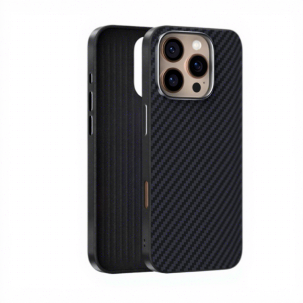 Miniatura: Business Magnetic Carbon Fiber Pattern Metal Lens Back Case for iPhone 17 16 15 
