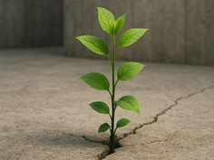 Groeiende plant in gebarsten beton