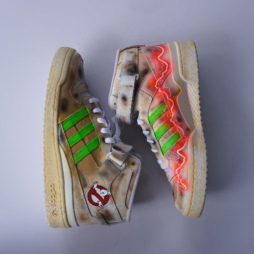 Custom Adidas Forum Mid Ghostbusters sneaker from the Skinz Time 80s Collection
