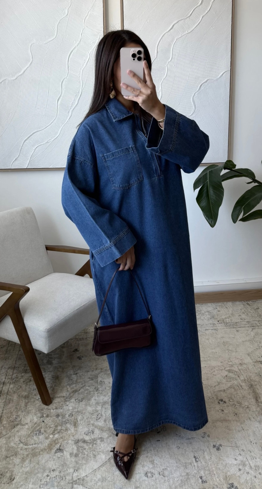 Casual denim dress with a zippered neckline