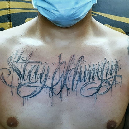 Lettering Tattoo, script, Brust, Chest