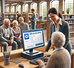 DALL·E 2025-03-14 09.18.14 - A realistic photograph of a librarian assisting citizens in s