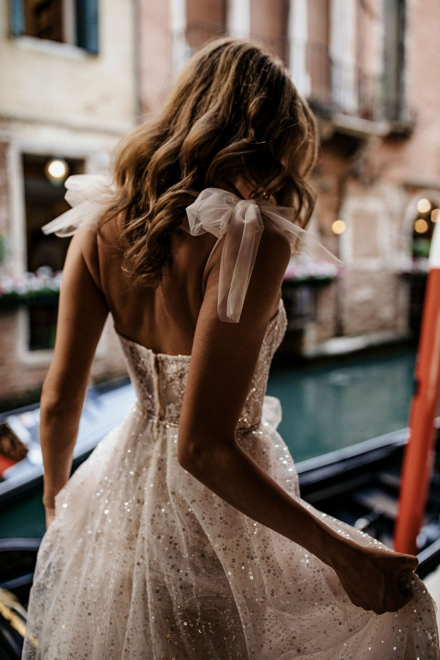 Thumbnail: back close up view of 22-J09 princess glitter wedding dress