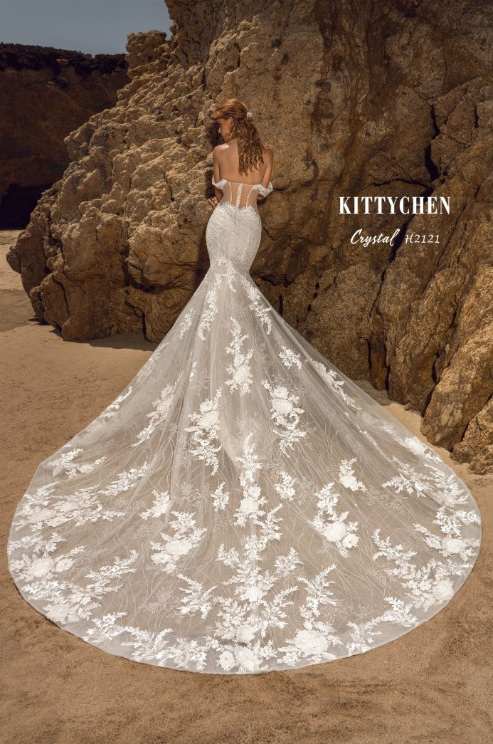 back view of Crystal see-through lace wedding dress