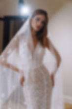 Thumbnail: front view of Blake glitter deep-v wedding dress with veil