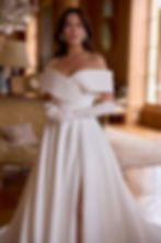 front close up view of 5885 satin princess wedding dress