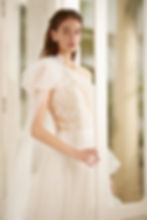 front close up view of Angeline sleeves ruffle wedding dress
