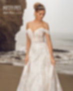 front close up view of Linda off-shoulder mermaid wedding dress