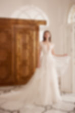 Thumbnail: front view of Angeline sleeves ruffle wedding dress