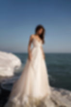 Thumbnail: front view of Laura v-neck glitter wedding dress